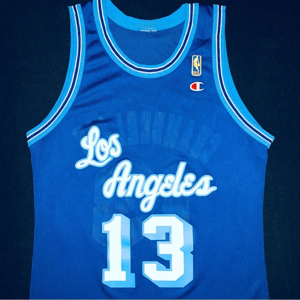 Rare Vintage Champion Wilt Chamberlain LA Lakers #13 Blue Jersey Gold Logo 40 M - Picture 4 of 10